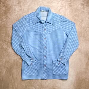 Vintage 70s JSE California Dagger Collar Polyester Checkered Shirt Jacket Retro